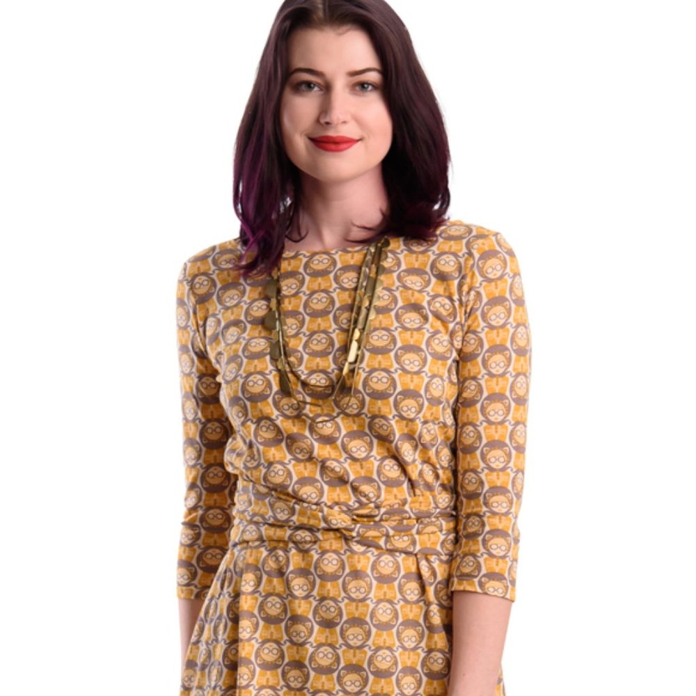 Adorable twist dress with fun cat girl print Meow!